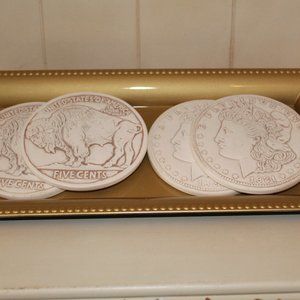 Absorbent Drink Coaster set Morgan Silver Dollar & Buffalo Nickel Design